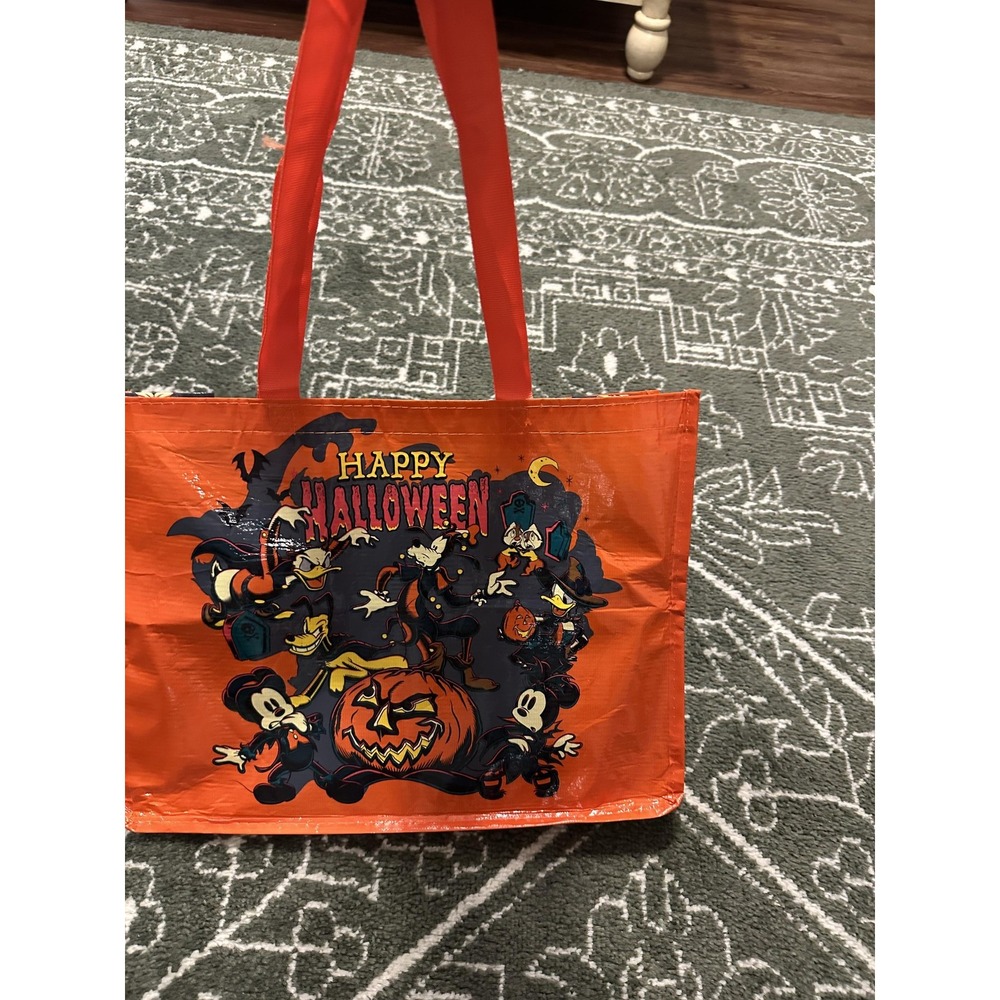 Disney Parks Halloween Reusable Tote Bag Orange Mickey Mouse Goofy Donald Spooky